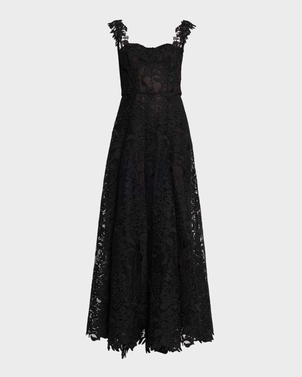 Sleeveless Foxglove Lace Sweetheart-Neck Gown